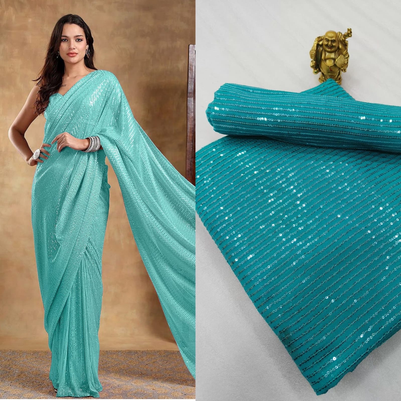 Elegant Sequins Saree with Unstitched Blouse Piece