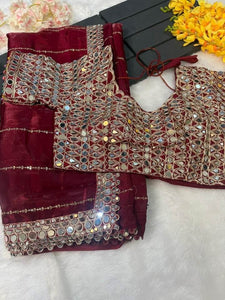 Designer  Mirror Work Saree with Heavy Embroidered Blouse | Party Wear & Wedding Saree