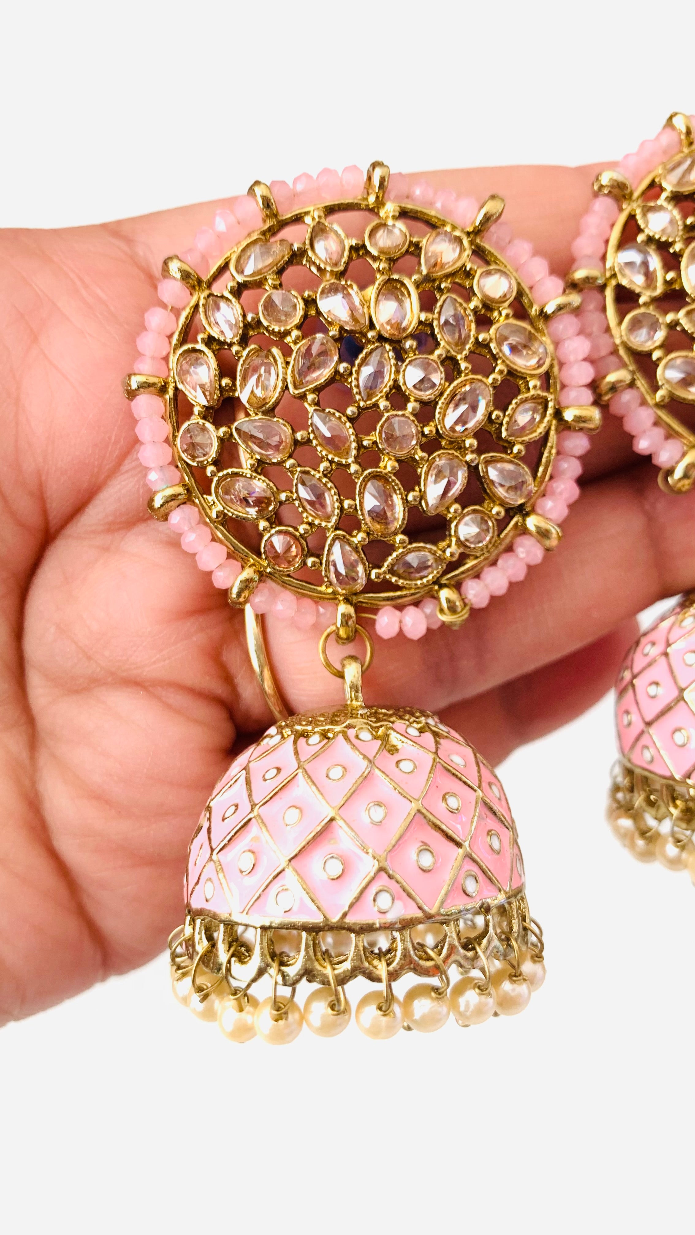 Polki Kundan Handpainted Meenakari Jhumka Earrings with Pearls | Traditional Ethnic Jewelry