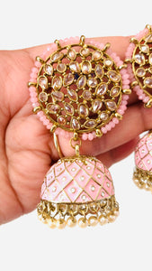 Polki Kundan Handpainted Meenakari Jhumka Earrings with Pearls | Traditional Ethnic Jewelry