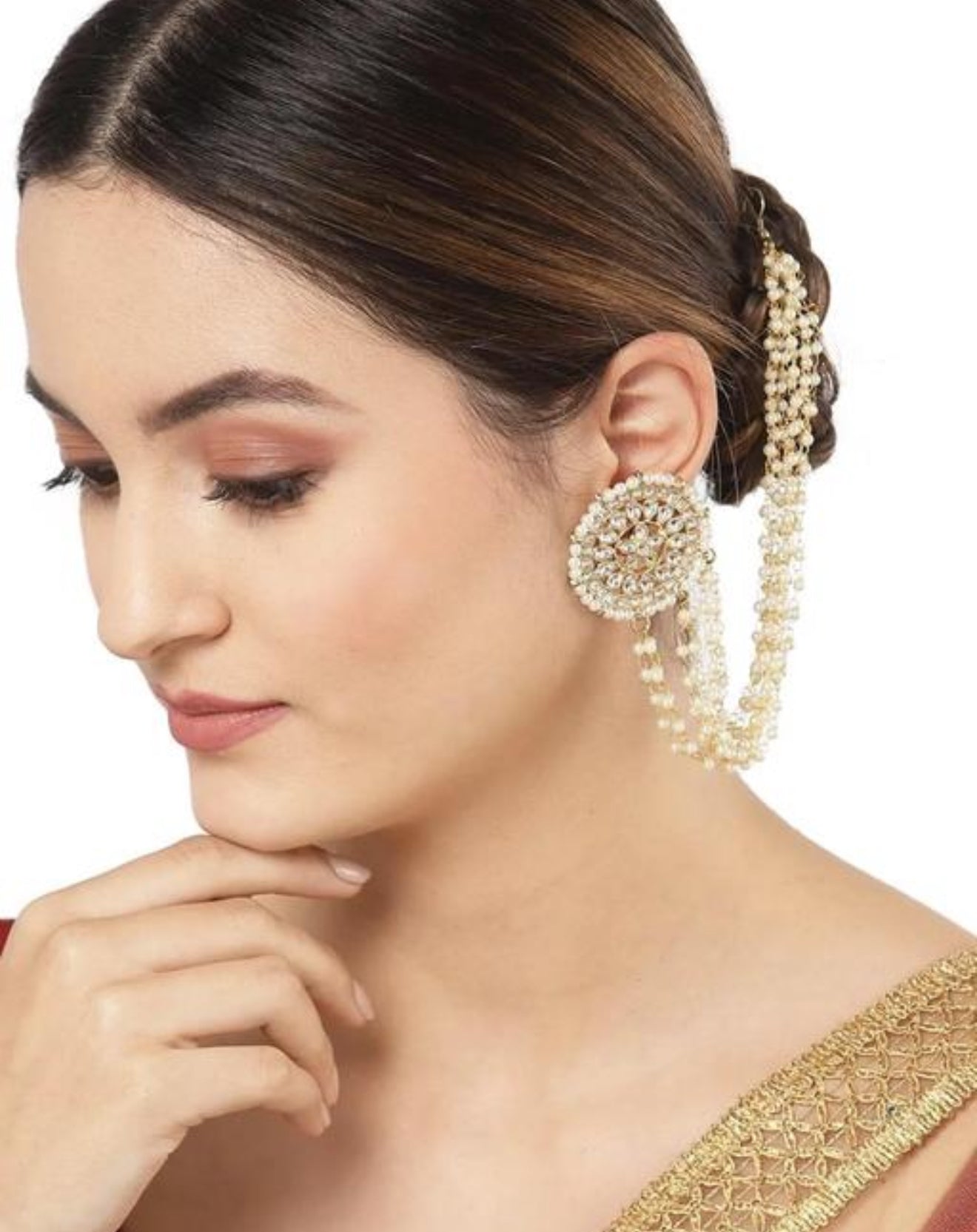 Kundan Earrings with Moti Sahara