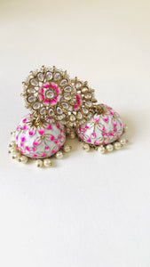 Kundan Pearl Handpainted Meenakari Jhumka Earrings | Traditional Ethnic Jewelry