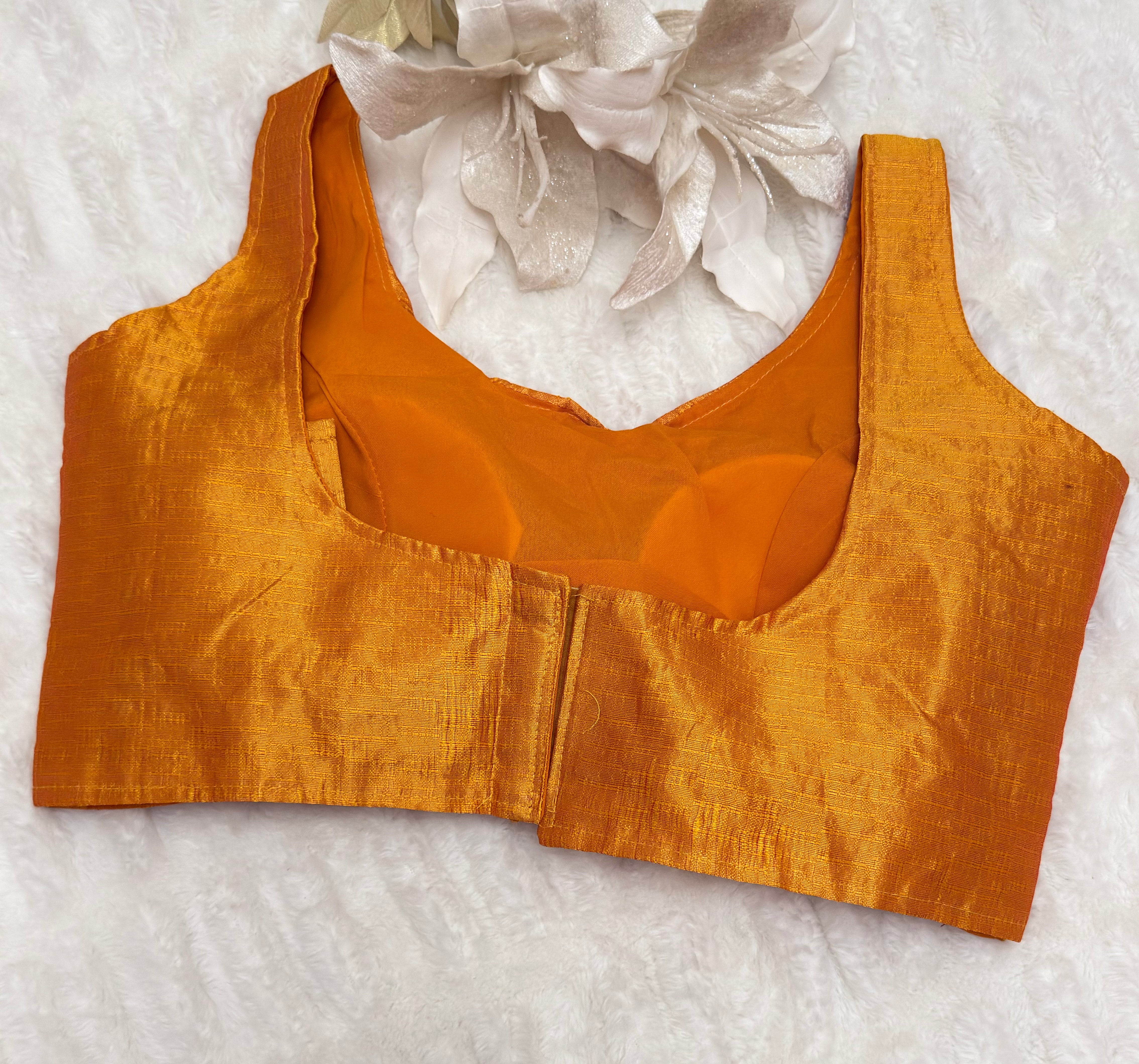 Mustard Readymade Raw Silk Saree Blouse – Classic & Elegant