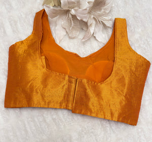 Mustard Readymade Raw Silk Saree Blouse – Classic & Elegant
