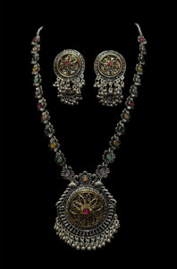 Two tone necklace and jhumka earring set