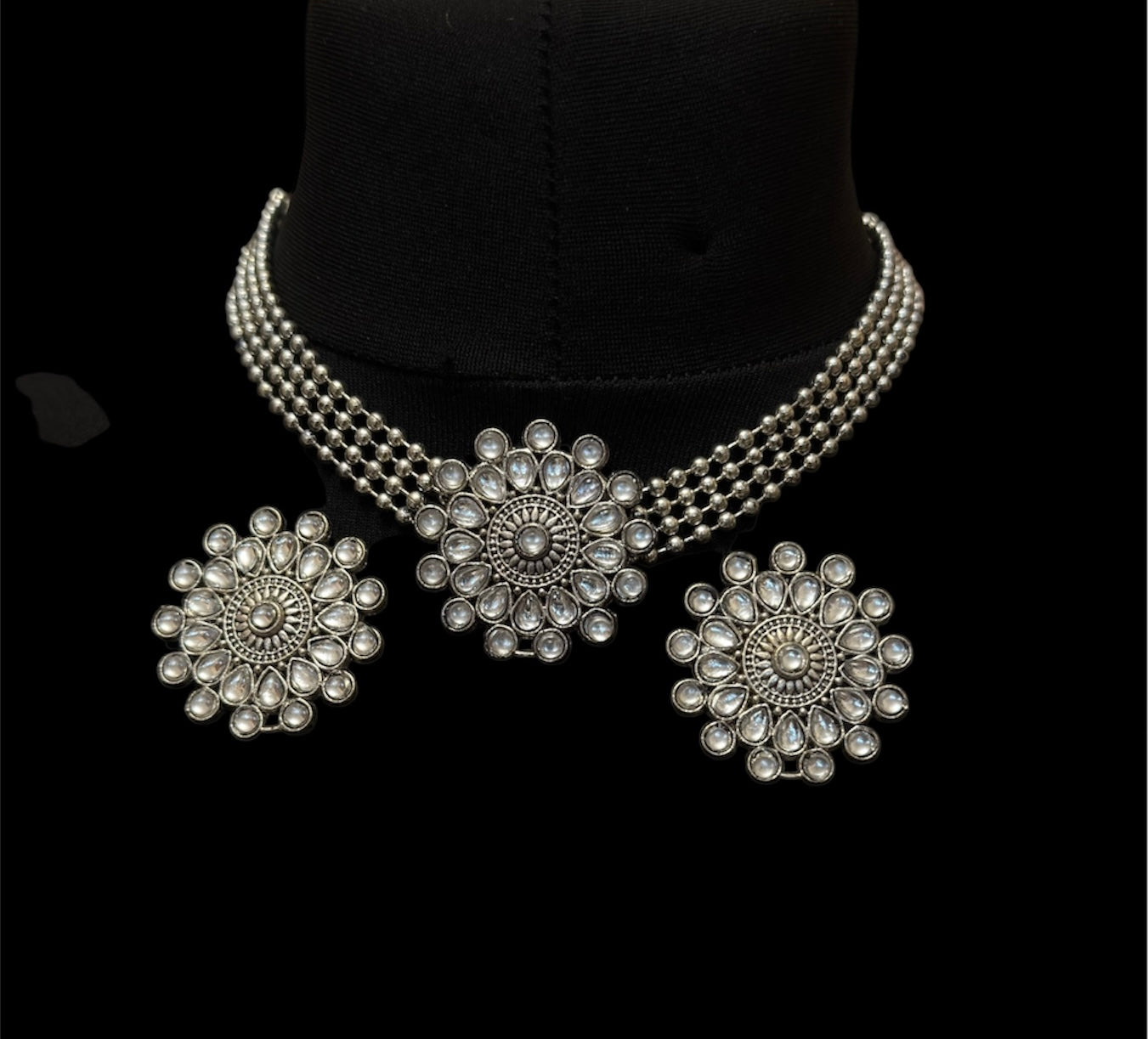 Black Metal  Choker Necklace Set with Earrings – Statement Tribal Jewellery