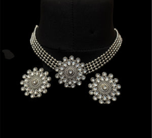 Black Metal  Choker Necklace Set with Earrings – Statement Tribal Jewellery