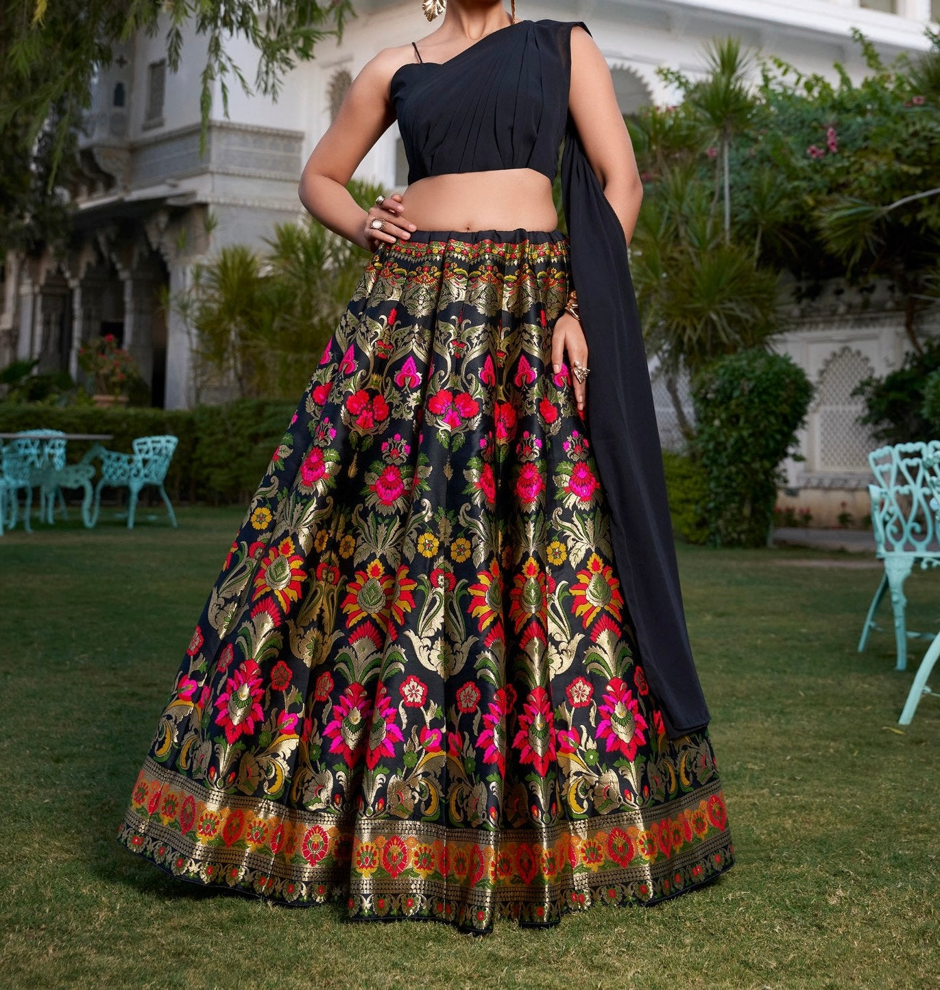 Black Banarasi Lehenga Indo western style
