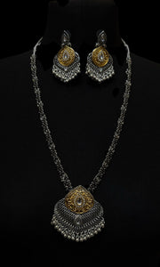 Two tone necklace and jhumka earring set