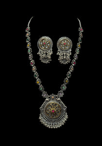 Two tone necklace and jhumka earring set