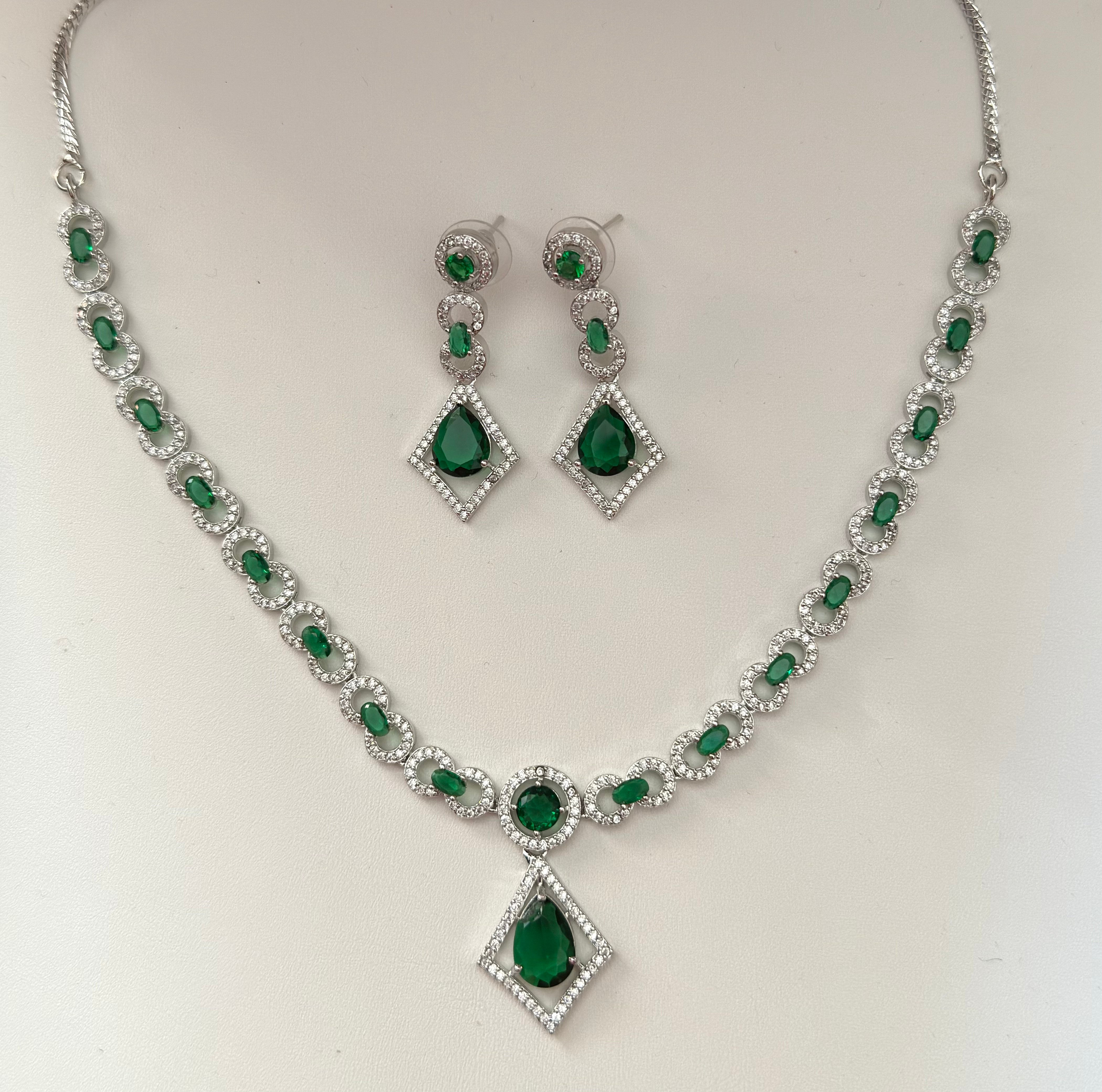 Maisha - emerald / green Elegant Cubic Zirconia Necklace Set – Sparkling Bridal & Party Wear Jewellery