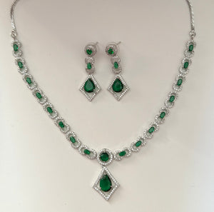 Maisha - emerald / green Elegant Cubic Zirconia Necklace Set – Sparkling Bridal & Party Wear Jewellery