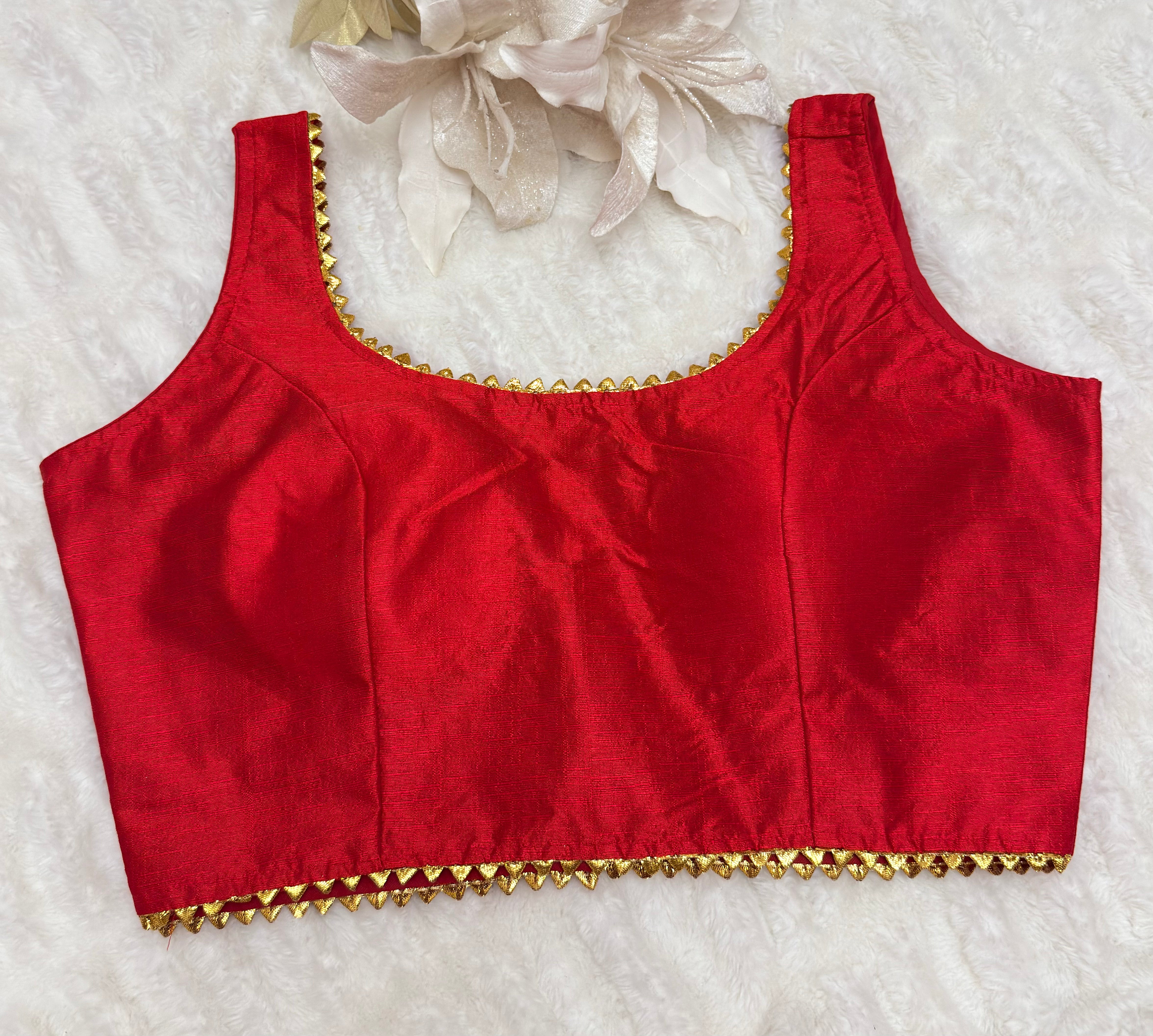 Readymade Raw Silk Saree Blouse with gota border – Classic & Elegant