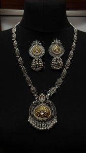 Two tone necklace and jhumka earring set