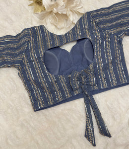 Grey embroidered and sequins Partywear saree blouse readymade