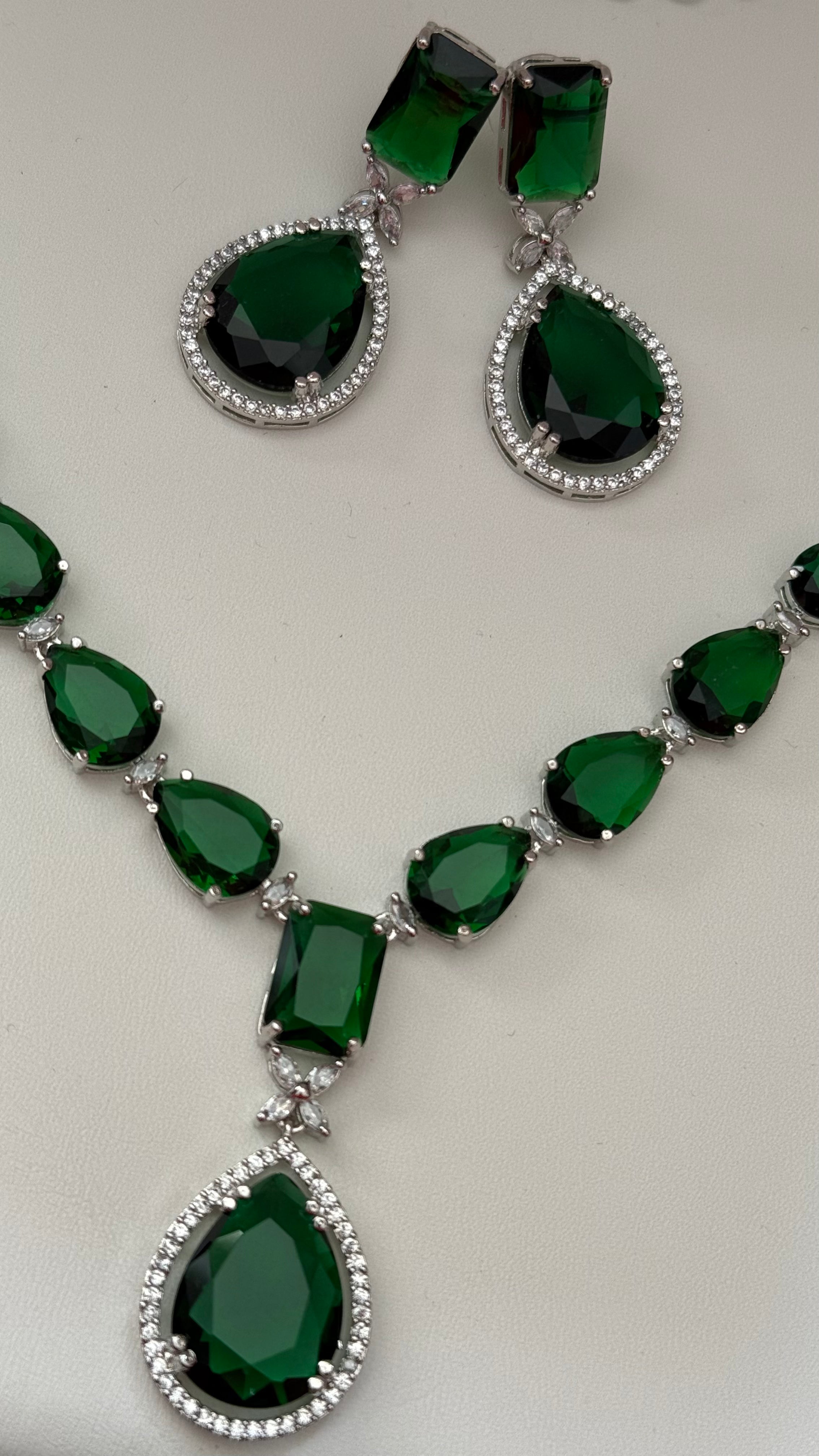 Neha - emerald / green Elegant Cubic Zirconia Necklace Set – Sparkling Bridal & Party Wear Jewellery
