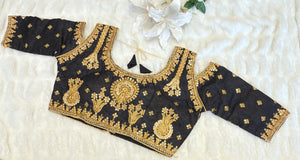 Black blouse with gold  embroidered readymade blouse