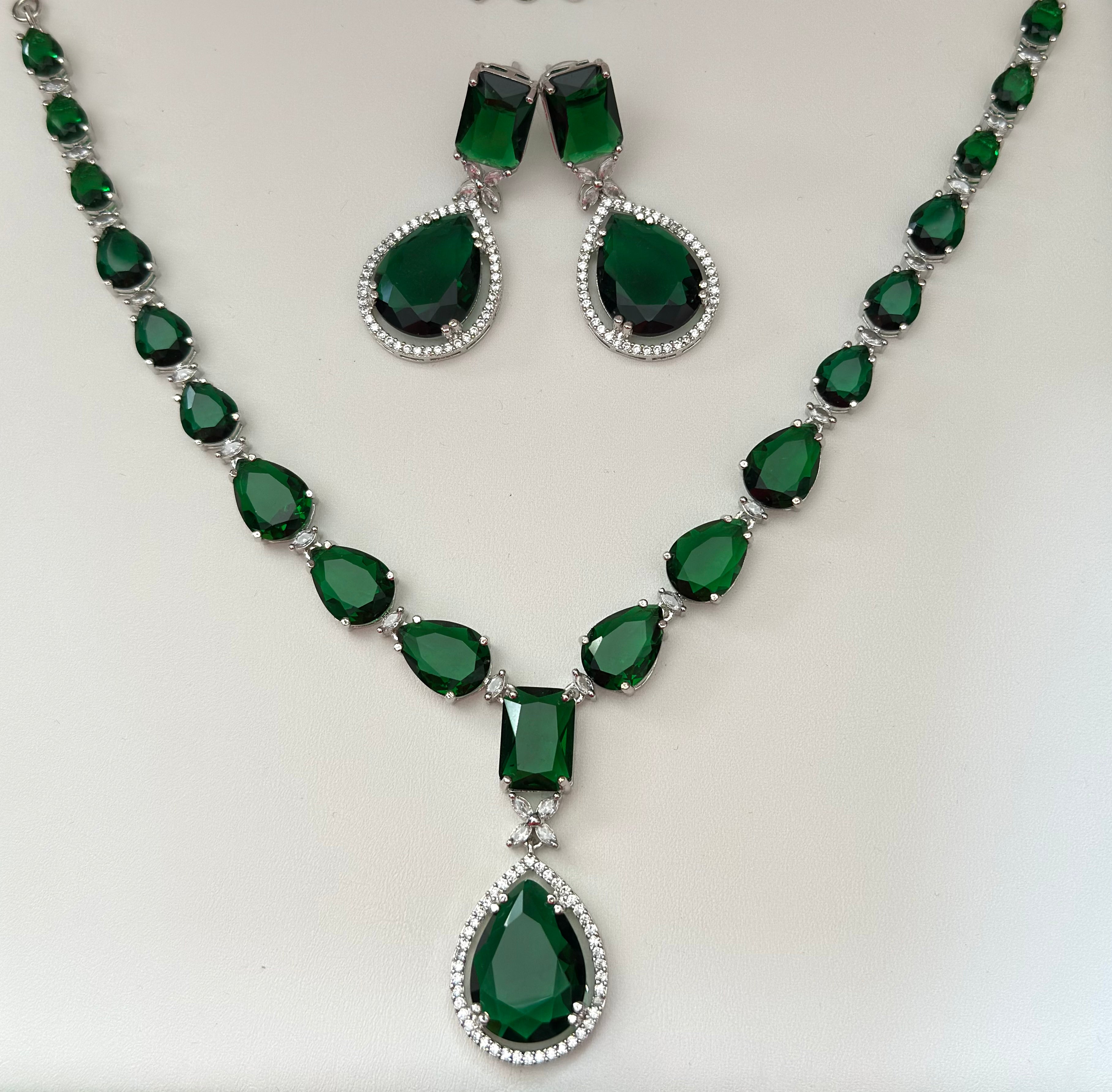 Neha - emerald / green Elegant Cubic Zirconia Necklace Set – Sparkling Bridal & Party Wear Jewellery