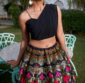 Black Banarasi Lehenga Indo western style