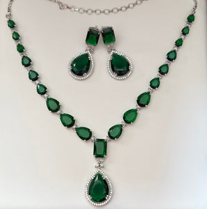 Neha - emerald / green Elegant Cubic Zirconia Necklace Set – Sparkling Bridal & Party Wear Jewellery