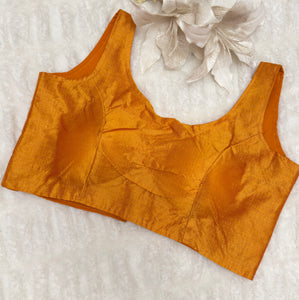 Mustard Readymade Raw Silk Saree Blouse – Classic & Elegant