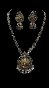 Two tone necklace and jhumka earring set