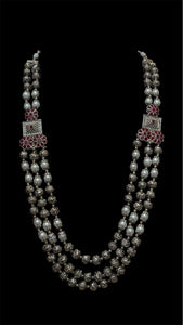 Royal Silver & Pearl Statement Layered Necklace with Floral Accents – Ethnic Indian Jewellery