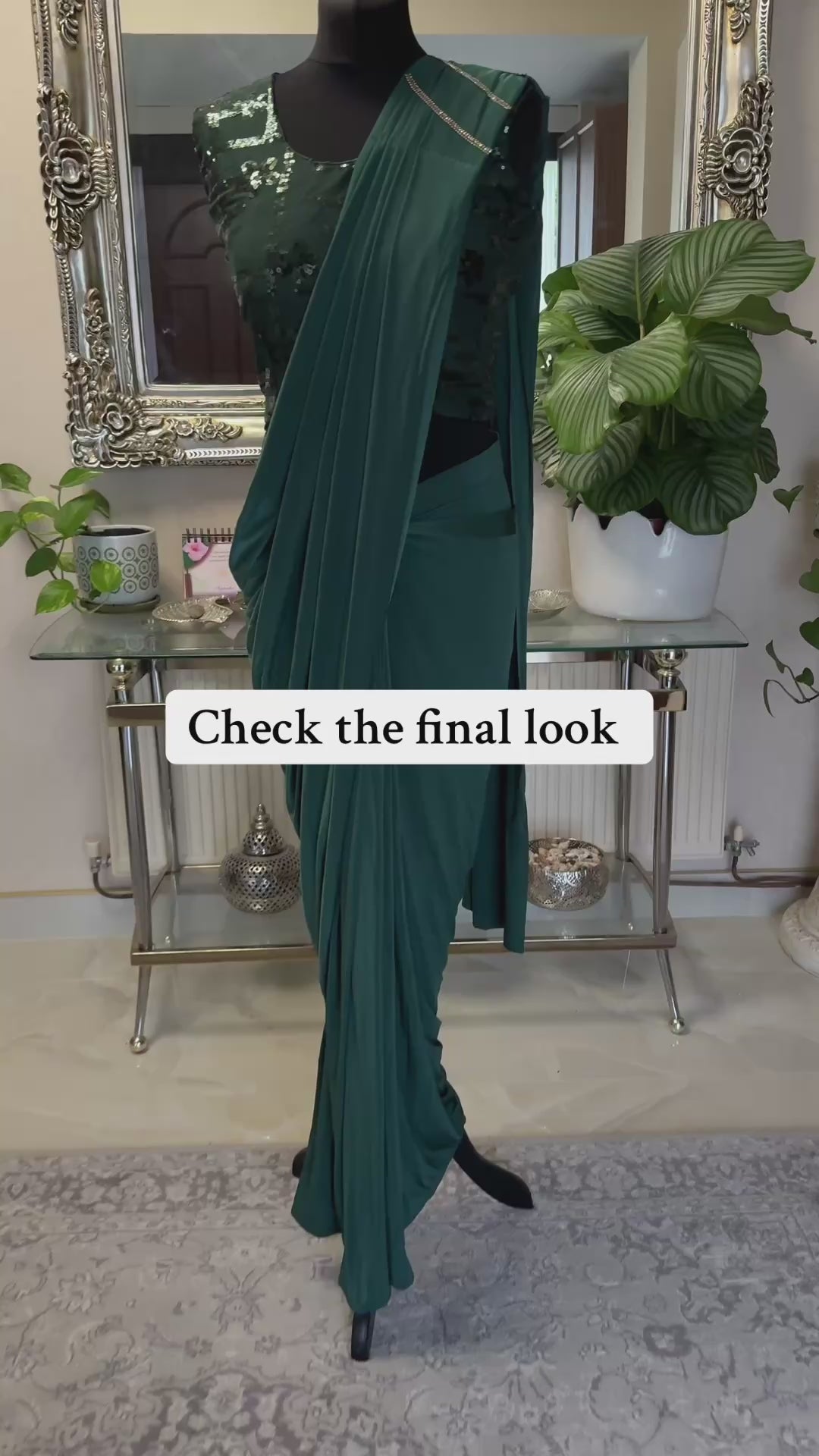 Emerald Green Sequined Jacket Fusion Saree